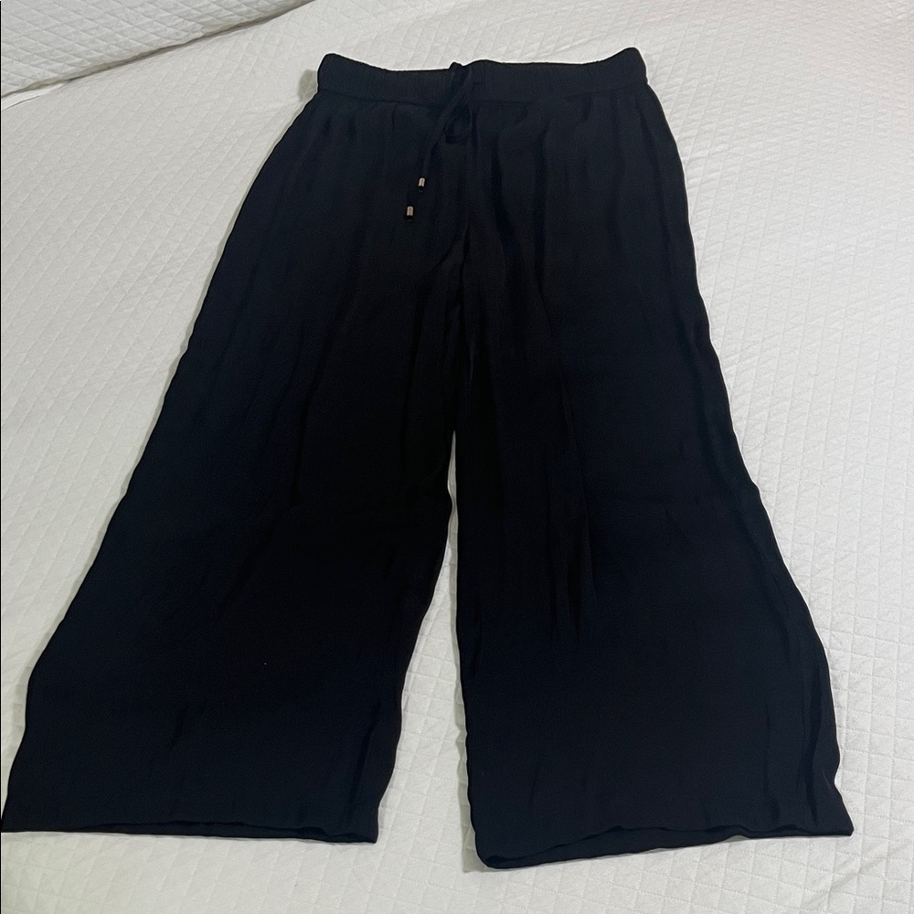 Rachel Zoe Black Silk-Style Tie Waist Wide Leg Pants Size Small